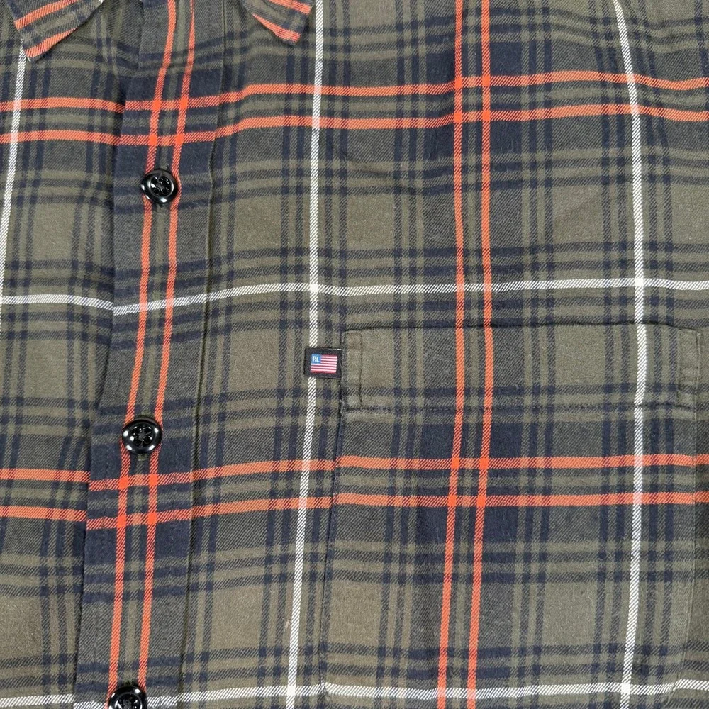 Polo Jeans Co Ralph Lauren Men's Large Plaid Flannel Shirt Green Orange Vintage